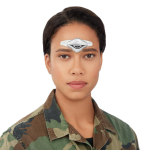 CEFALY Partners with the Green Beret Foundation to Support Special Forces Members with Migraine a woman in a military uniform has a CEFALY migraine treatment device on her forehead