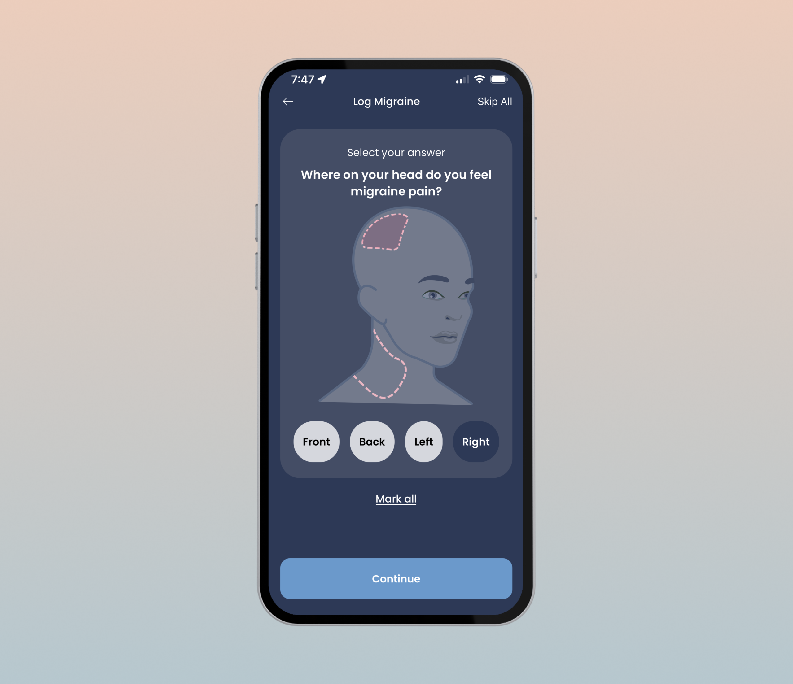 Écran de l’application CEFALY montrant les données de santé et les intégrations des appareils portables.