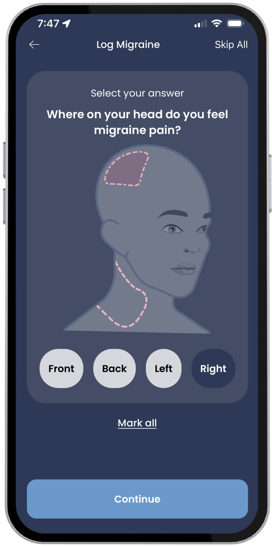 Écran de l’application CEFALY montrant l’historique de traitement des séances de soulagement et de prévention.